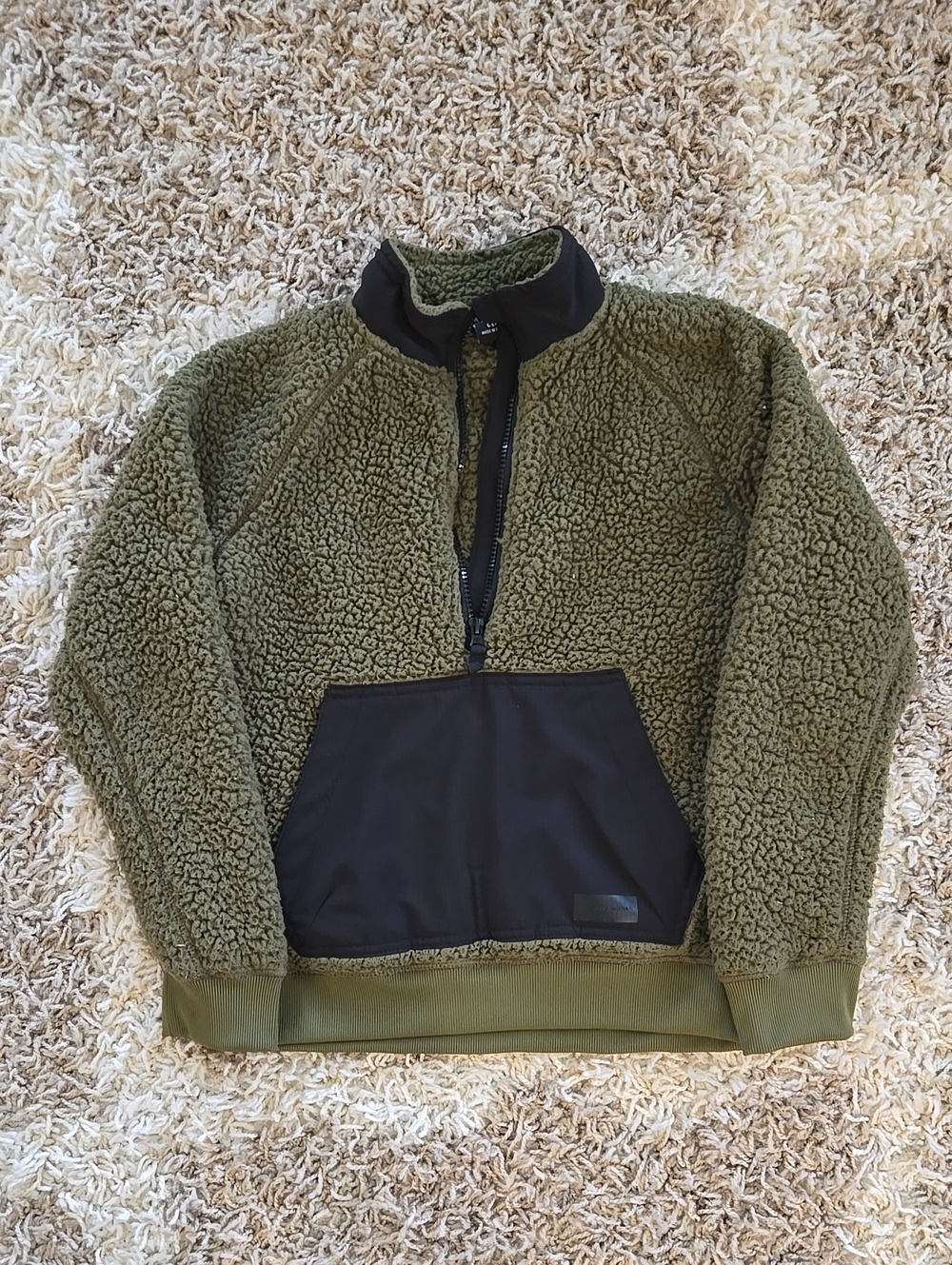 Athletic Works Olive Green Sherpa Half-Zip Pullover Sweatshirt